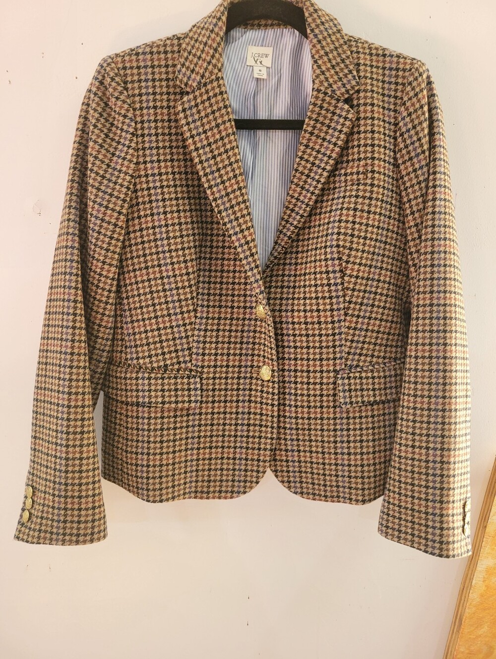 J.Crew Houndstooth Wool Blend Blazer - Multi Beige
